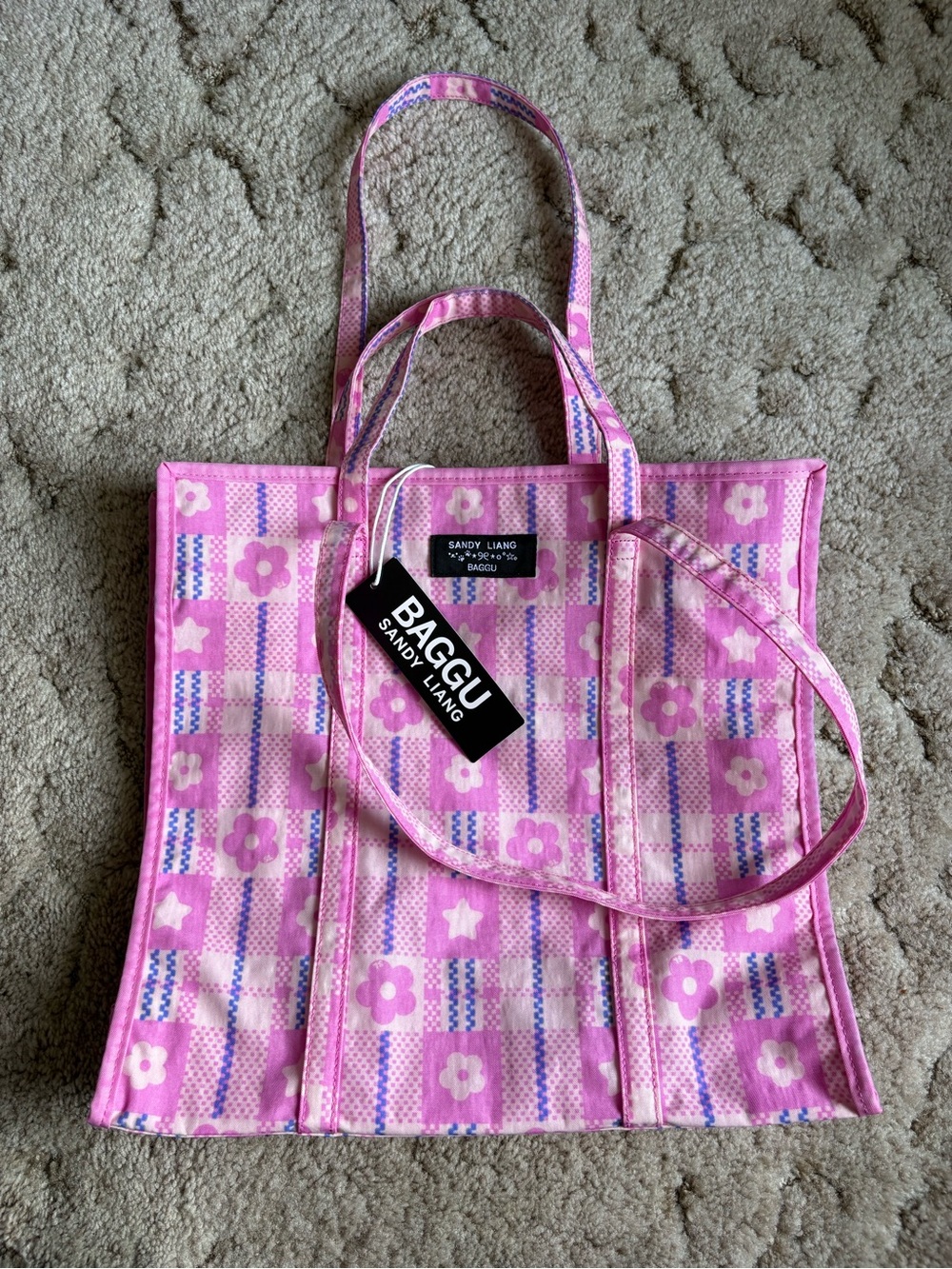 BAGGU x Sandy Liang Large Market Bag in Pink Plaid